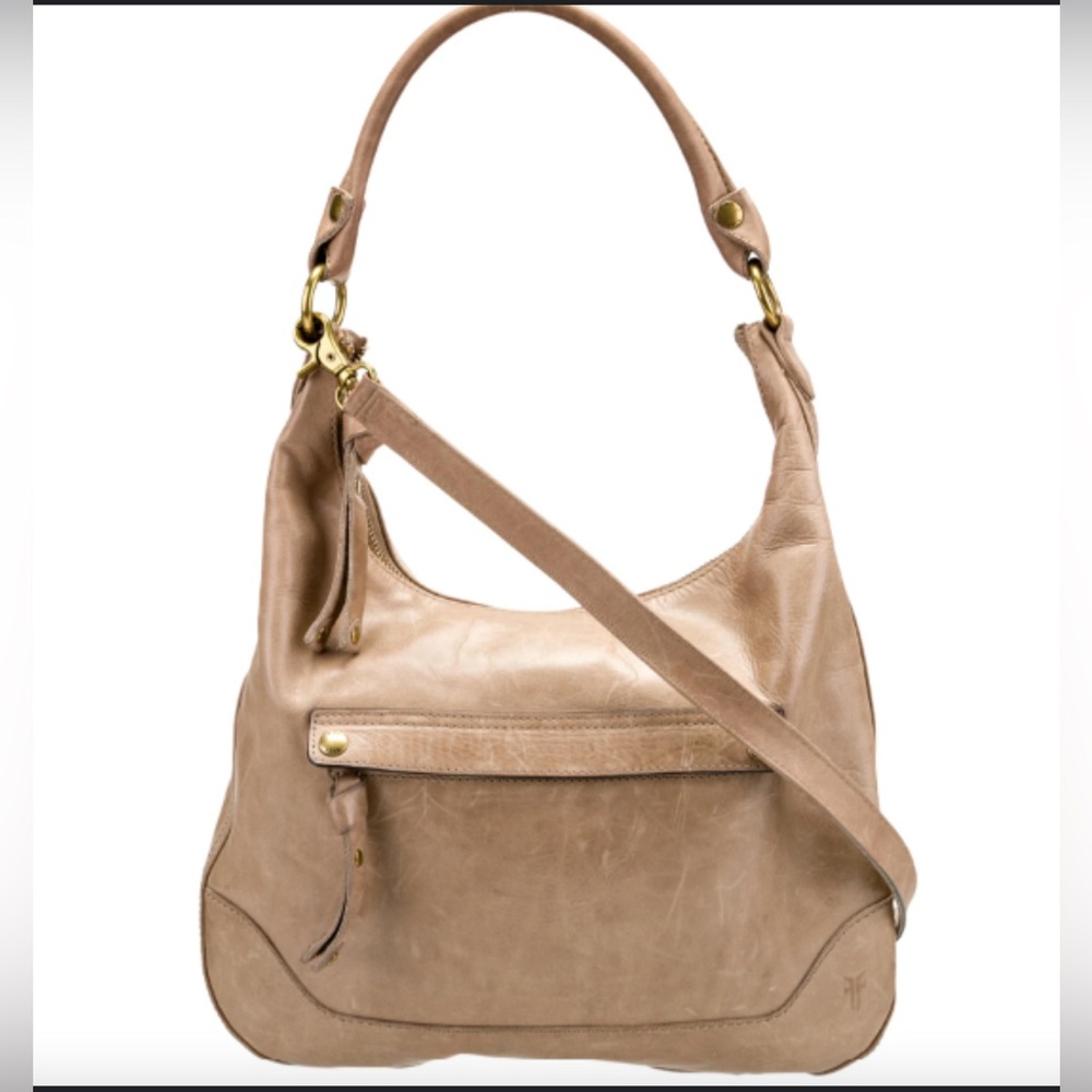 NWOT Frye Melissa Large Distressed Top Zip Crossbody/ Hobo Bag